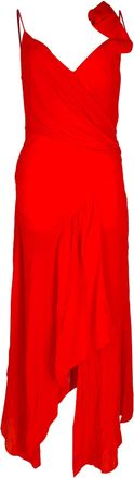 Diane Von F&uuml;rstenberg Diane Von Furstenberg Wrap-Accent Asymmetric Midi Dress in Red Viscose