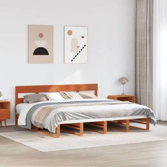 vidaXL Cama Sin Colch&oacute;n Madera Maciza De Pino Marr&oacute;n Cera 200x200 Cm Vidaxl
