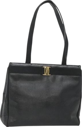 Ferragamo Vintage Vara Bow Tote Lizard Embossed Leather Leather Tote Bag Bag (Pre-Owned)