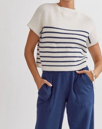 Entro Freya Striped Knit Top In White