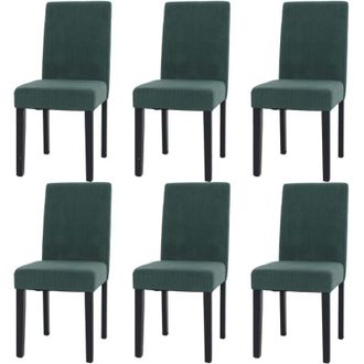 Hhg [NON UTILIZZATO] Set 6x sedie Littau tessuto a coste soggiorno cucina sala da pranzo legno 90x42x50cm verde gambe scure