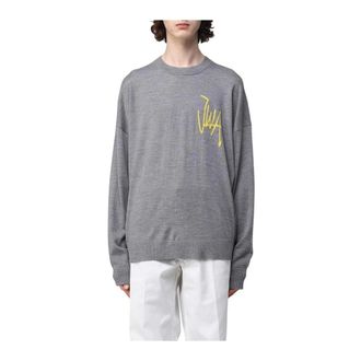 J.W.Anderson Round-neck Knitwear, male, Gray, Size: XS Wool Sweater Relaxed Fit Stylish Versatile