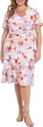 London Times Short Sleeve Twist Front Midi Dress in Lavendar at Nordstrom Rack, Size 16W