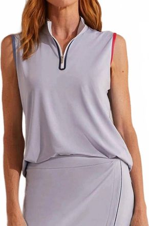 Tribal Sleeveless Zip Mock Neck Tank In Zen Blue