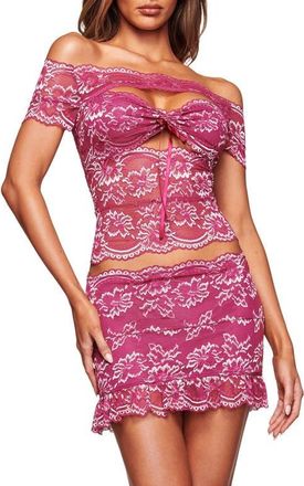 I.AM.GIA Crystal Off the Shoulder Lace Top in Plum at Nordstrom, Size Xx-Small