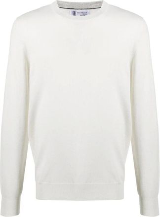 Brunello Cucinelli White Cashmere Knit Crew Neck Jumper