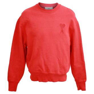 Ami PARIS Logo-Appliqu&eacute;d Jersey Sweatshirt in Red Cotton