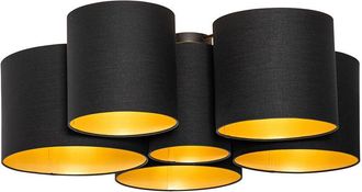 QAZQA Qazqa - Ceiling Light Black with Gold Interior 6 Lights - Multidrum