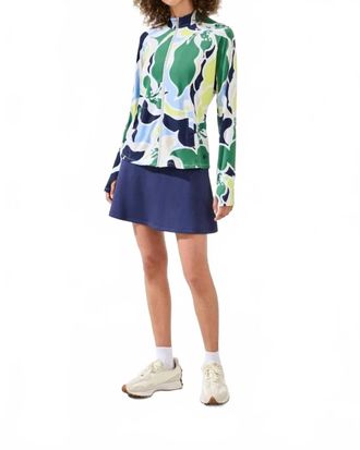Tribal High Performance Mesh Mock Neck Zip Up Cardigan With Thumbholes In Floral Lime