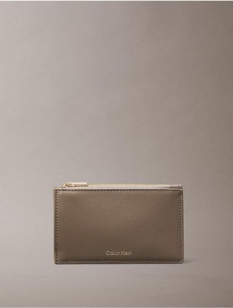 Calvin Klein Womens Foil Logo Double Zip Card Case - Brown