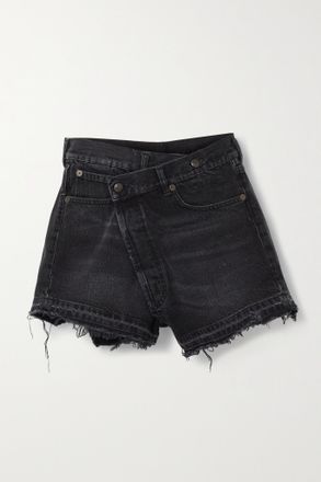 R13 Crossover Asymmetric Distressed Denim Shorts - Nero