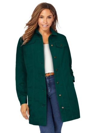 Jessica London Long Denim Jacket in Emerald Green at Nordstrom, Size 32