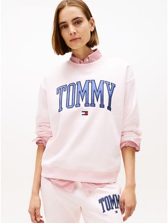 Tommy Hilfiger Womens Varsity Tommy Logo Crewneck Sweatshirt - Pink - XXL