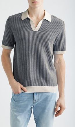 Madewell Johnny Collar Tuck Stitch Polo in Vintage Indigo at Nordstrom, Size Xx-Large