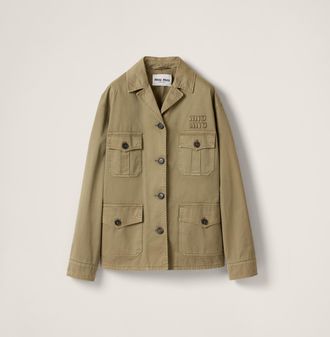Miu Miu Garment-dyed Cotton Satin Jacket, Woman, Olive Green, Size 36