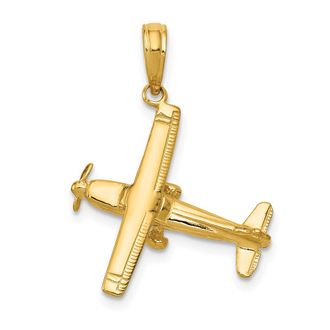 Diamond2Deal 10k Yellow Gold 3-D High-Wing Airplane Pendant
