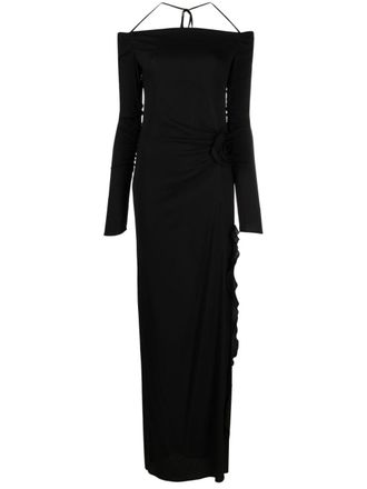 Blumarine floral-appliqu&eacute; off-shoulder dress - women - Viscose/Spandex/Elastane - 40 - Black