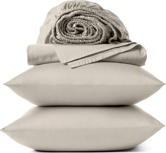 Coyuchi Cloud Soft 320 Thread Count Organic Cotton Sateen Sheet Set in Stone at Nordstrom, Size Queen