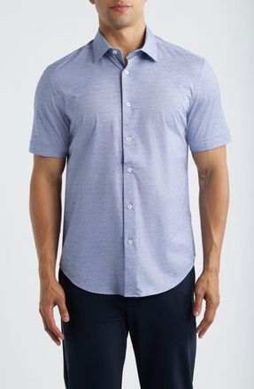 Bugatchi Miles OoohCotton Space Dye Short Sleeve Button-Up Shirt in Orchid at Nordstrom, Size Xxx-Large