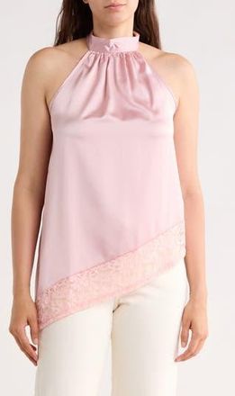 Renee C Satin Lace Asymmetrical Halter Top in Pink at Nordstrom Rack, Size X-Small