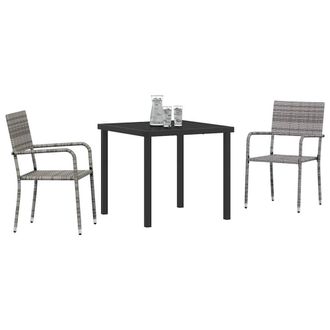 Berkfield Home Durable 3 Piece Garden Dining Set Grey Poly Rattan