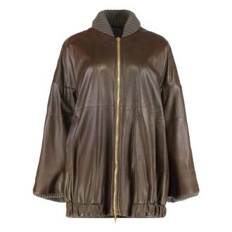Alberta Ferretti Leather Jackets, female, Brown, XS, Zip-up Leather Jacket