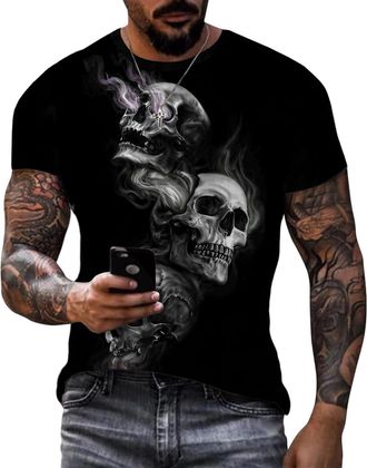 Generic Mens Skull T Shirts | Casual Spooky Dragon Skull Graphic Tees - Gothic Summer Clothes Loose Fit Daily Wear