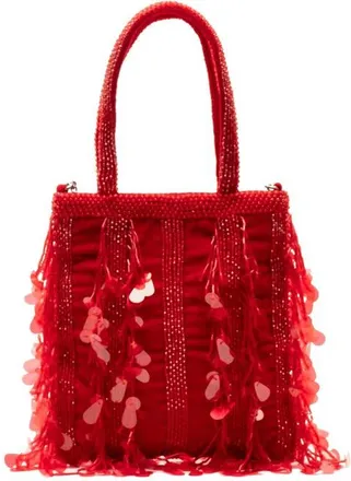 Frances Valentine Gatsby Mini Beaded & Sequin Velvet Tote Bag in Red at Nordstrom
