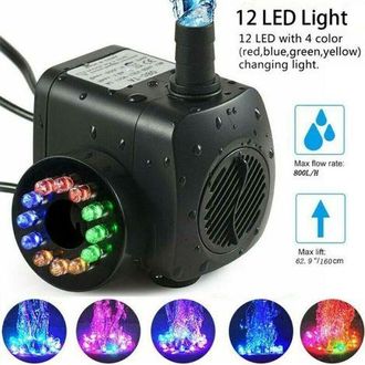 OEM Bomba Para Fuente De 15 W Y 800 L/h, Bomba Para Estanque, Bomba De Agua Con Funciones De Bomba Para Jard&iacute;n Y Fuente Con 12 Led