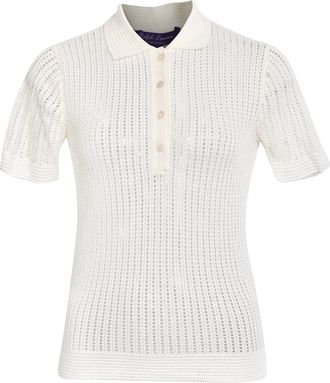 Ralph Lauren Pointelle-Knit Polo Sweater in White Cotton