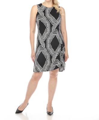 Joseph Ribkoff Geometric Print Shirred Sleeveless Sheath Dress In Black/vanilla