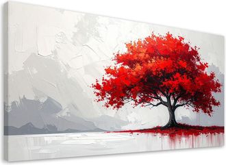 Feeby Cuadro Sobre Lienzo, &Aacute;rbol Rojo Abstracci&oacute;n Naturaleza, 120x60