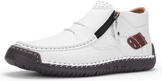 Generic Mens Casual Leather Shoes Ankle Chukka Boots Handmade Side Zipper Mid top Slip On Loafers Fashion Lightweight Walking Driving High Boots (White,12.5)
