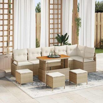 vidaXL Vidaxl - Conjunto De Sof&aacute; De Jard&iacute;n 10 Pcs Beige, Crema 110 X 55 X 71 Cm