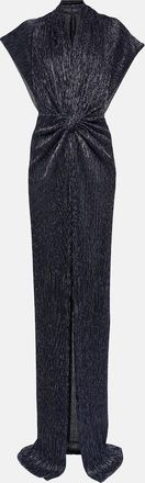 Costarellos Gathered metallic plisse gown