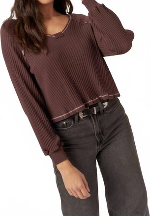 Bloomingdale's Homebody V-Neck Rib Long Sleeve Top In Dark Mocha