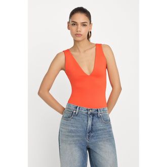 Good American Womens Sculpting Deep V Bodysuit | Bright Citrus, Size Medium | Good American by Khlo&Egrave; Kardashian