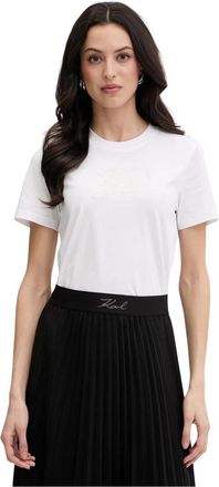 Karl Lagerfeld Katoenen T-shirt met ronde hals en scriptlogo - Dames - T-shirts - Wit - XS - Katoen - Tops