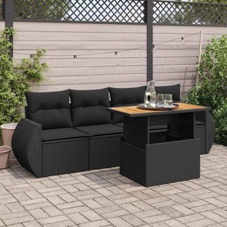 vidaXL Vidaxl - Set De Muebles De Jard&iacute;n 5 Pzas Y Cojines Rat&aacute;n Sint&eacute;tico Negro