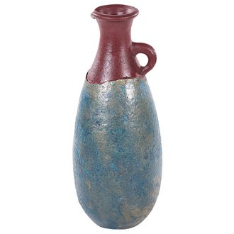 Beliani Jarr&oacute;n De Terracota Azul Marr&oacute;n 50 Cm Hecho Pintado A Mano Vintage Retro Velia