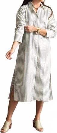 Ichi Cotton Driftline Shirt Dress In Cream / Blue