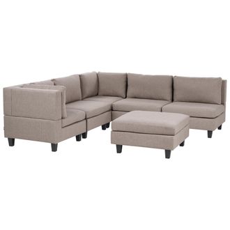 Beliani Sof&aacute; Modular Esquinero Moderno 5 Plazas Tapizado Tela Patas Negras Respaldo Acolchado Derecho Con Otomana Marr&oacute;n Unstad