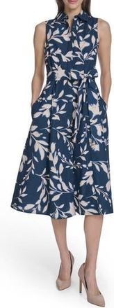 Calvin Klein Sleeveless Cotton Shirtdress in Indigo/Cashew at Nordstrom Rack, Size 14