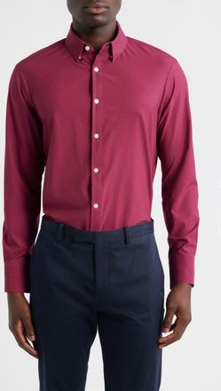 Mizzen+Main Leeward Trim Fit Microdot Performance Button-Up Shirt in Mulberry Dot at Nordstrom, Size Xx-Large