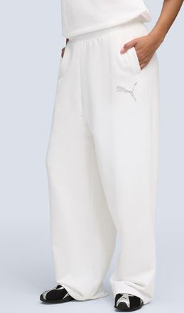 Puma Essential Graphic Leo Luxe Bedazzled Track Pants in Puma White at Nordstrom, Size X-Small
