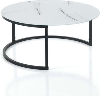 Oresteluchetta Mesa De Centro Redonda De Vidrio Efecto M&aacute;rmol Logan Evo