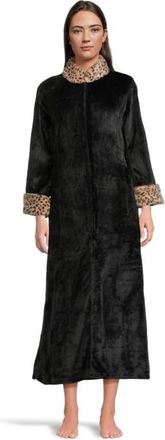 Natori N by Natori Plush Lynx Mandarin Zip Lounger Women Black Cozy Faux Fur GBO3238