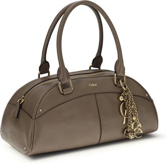 Chlo&eacute; Womens Bowling Handbag Deep Taupe Calf Leather Bos Taurus Handbags Hand Bags