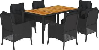 vidaXL Set De Comedor De Jard&iacute;n 7 Pzas Y Cojines Rat&aacute;n Sint&eacute;tico Negro Vidaxl