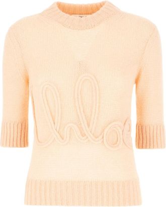 Chlo&eacute; Pullover met Geborduurd Logo - Dames - Ronde hals truien - Roze - M - Wol - Truien & Vesten